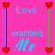 repeating text elements on a pink background with red heart borders, featuring alternating blue and green 'Love' text styles