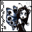 Animated contact sheet of a 3x3 grid showing nine sequential frames of a cartoon doll icon with blue butterfly wings and black hair, each frame displaying slight variations in the doll's pose and facial expression while holding a white object.