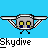 Pixel art animation of a character performing skydiving actions with changing expressions and positions against blue backgrounds.