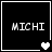 Four black square display "MICHI" text with changing heart symbols in bottom-right corners