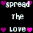Pixelated text and heart symbols arranged in a pattern on black background, with alternating white and pink hearts surrounding repeated phrases