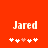 Red background with white text 'Jared' and five star-like symbols below, where the third symbol changes from light pink to white between frames.