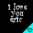 Pixelated text 'i love you eric' with cyan triangular icons containing heart symbols on a black background.