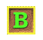 Six views of a wooden block with a letter B, showing different orientations and border colors against a gray background.