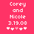 Pixelated text on a pink background with two of heart symbols, one showing a light pink heart among white hearts