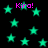 Black background with multiple cyan stars and repeated pink text 'Kira!' scattered across the image.