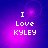 Pixelated text 'I Love KYLEY' on a purple gradient background with shifting light effects.