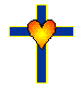 Four pixelated cross icons with heart symbols arranged in a 2x2 contact sheet, each featuring different colored crosses and heart gradients.