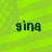Four identical pixelated text instances of 'gina' on a green striped background with scattered dots.