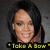 Pixelated image of a person with dark hair and light skin, wearing a black top against a gray background, with yellow text at the bottom.