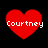 Four red heart shapes with white text "Courtney" displayed on a black background, arranged in a two-by-two
