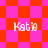 Pixelated text 'Kats' appears over shifting red and pink checkered backgrounds with varying square and diamond patterns.