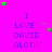 Bright pink background with repeated blue text "I LOVE DAVID ALOT!!!" and scattered green/purple stars, partially obscured by a gray rectangle.