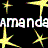 Pixelated static image with black background, white text reading 'Amanda', and four yellow starburst shapes.