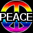 Two side-by-side pixelated icons: left shows a rainbow peace symbol with 'PEACE' text, right displays a colorful face with 'MAN!!!' text.