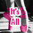 Pixelated image of a person in pink high heels and black tights with text overlays reading "It's All About Dance <3".