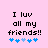 Pixelated text on pink background with blue heart symbols, showing animation change in heart positions.