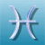 Two identical pixelated Pisces symbols on a blue gradient background, each with white and dark blue curved lines forming the fish shapes.