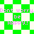 Green and white checkered background with repeated pink text 'Don't worry be happy!' in pixelated font.