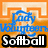 A static icon with orange and beige geometric patterns, blue text reading "Lady Volunteens," and a black-and-white "Softball" label.