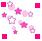 A static image displays multiple pink and gray pixelated icons on a light pastel background with subtle blue, green, and yellow tones.