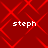 Red background with repeating red diamond lattice pattern and four white 'steph' text instances in pixelated font.