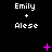 Black background displays "Emily + Alese" text with animated pink symbols changing across frames.