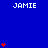 Blue background with repeated white text 'JAMIE' and scattered red heart symbols in various quantities.