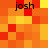 A pixelated of orange and yellow squares with four instances of the text 'josh' in black lowercase letters positioned at top-left, top-right, bottom-left, and bottom-right corners