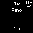 Pixelated white text and symbols on black background, showing 'Te Amo' with heart symbol above left copy and '(L)' below both copies.