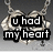 A heart-shaped pendant on a chain with text overlays reading "u had my heart," "u crushed it cuz," and other phrases across six