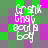 Pixelated text 'Grank Gnat, 800p Body' on a green and purple checkered background with animated color shifts.