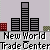 Pixelated cityscape with three buildings and text reading 'New World Trade Center' on a light gray background.
