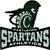Pixelated green and white character with a helmet and sword above stylized text reading "SPARTANS" on a white background.