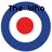 Two circular blue-and-white target icons with red centers, each containing black pixelated text above the circle.