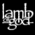 A contact sheet of 11 animated frames showing a black background with white and red text reading "lamb of god" at top left, "WE'LL DANCE AS THE PALACES" across the top, and multiple instances of the word "BURN" in varying color states below.