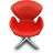 Red office chair icon with rounded back and seat, white armrest accents, and a five-star base with light gray and dark gray segments.