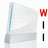 A static icon with a white and gray geometric shape, blue vertical line on left, red 'W' above black bars, and red bar below.