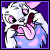 Pixelated cartoon character with white fur, pink ears, and blue hair making a funny face in two animation frames.