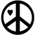 Black peace symbol with a small heart inside the left upper segment on white background.