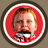 Circular red icon with brown border showing a boy's face, then distorted facial features, and finally two black swirls on red background.