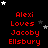Red text on black background with white and gray stars, repeating 'Alexi Loves Jacoby Ellsbury' in a pattern