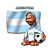Pixelated static icon of a person in sports attire holding a soccer ball with an Argentinian flag background.