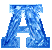Four blue pixelated letter A icons arranged in a on gray background, each with distinct water-like texture variations