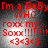 Red text on a dark gray background with white light effects, repeating 'I'm a BaByl' and 'roxx my... Soxx!!!!!! <3<3<3' in four