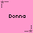 Pink background with repeated 'Donna' text and star-shaped icons in black, gray, and purple hues.