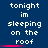 Blue background with white pixelated text reading 'tonight im sleeping on the roof' and a horizontal pink gradient bar beneath each line of text.