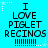 Pixelated text on cyan background with white stars and dotted lines, displaying "I LOVE PIGLET RECINOS" in black block letters with horizontal lines below.