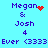 Pixelated text and symbols on cyan background with red heart and dot animations above 'Megan & Josh 4 Ever <3333'