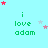 Pixelated text 'i love adam' in green on cyan background with red and gray stars, animated star positions across frames.